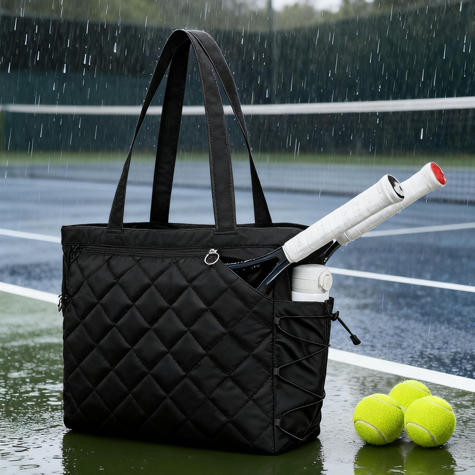 Sack Race Bag - 大型テニス用トートバッグ、ラケット2本収納可能、シューズコンパートメント、ウェットポケットデザイン、ラケット、ウォーターボトル、キー収納、旅行、フィットネス用