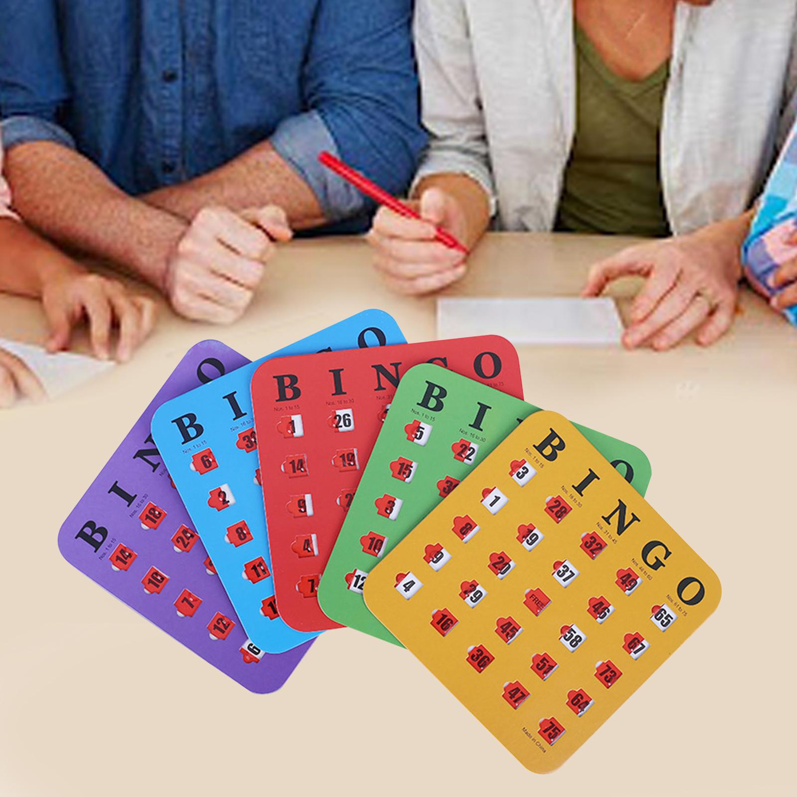 Party Games For Adults Large Group - 5枚入りビンゴゲームカード、大きなプリントのビンゴカードボード、指先でスライドウィンドウで簡単に読み取れる、大人数の大人向けパーティーゲーム