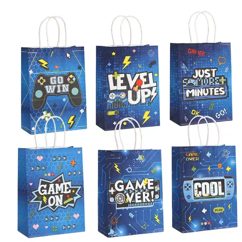 Party Games Easter For Kids - 6/24 個ビデオゲームテーマ紙ギフト包装袋ゲームオーバーキャンディクッキーバッグ子供男の子誕生日ゲームナイトパーティー装飾