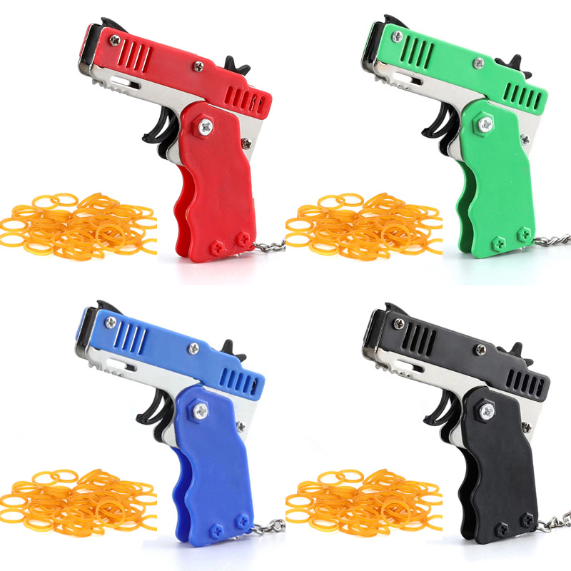 Party Games Adult Birthday - ミニキーホルダーゴムバンド銃のおもちゃ金属折りたたみゴムバンドランチャーおもちゃの銃射撃ピストル子供の野外活動パーティーゲーム