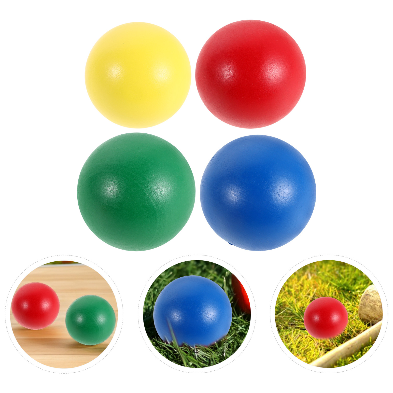 Croquet Set Lawn - 4個入り標準クロッケボール 4.5cm 無垢材製 屋外芝生ゲームボール 子供・大人用 裏庭クロッケセット交換用