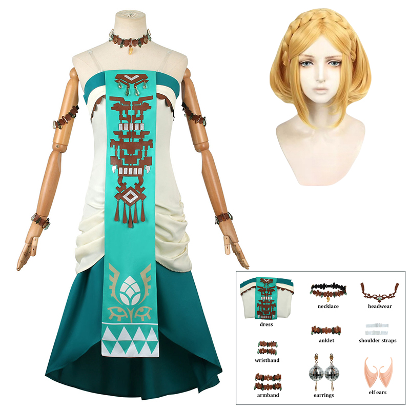 Zelda Party Games - ゼルダ姫コアプレイコスチュームウィッグ女性ハロウィンカーニバルパーティーコミコンロールプレイングドレス衣装