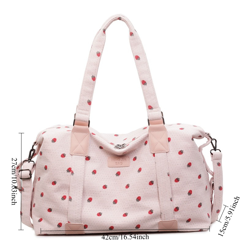 コーデュロイトラベルトートバッグ大容量ストロベリートラベルハ - Sack Race Bag のレビューと価格