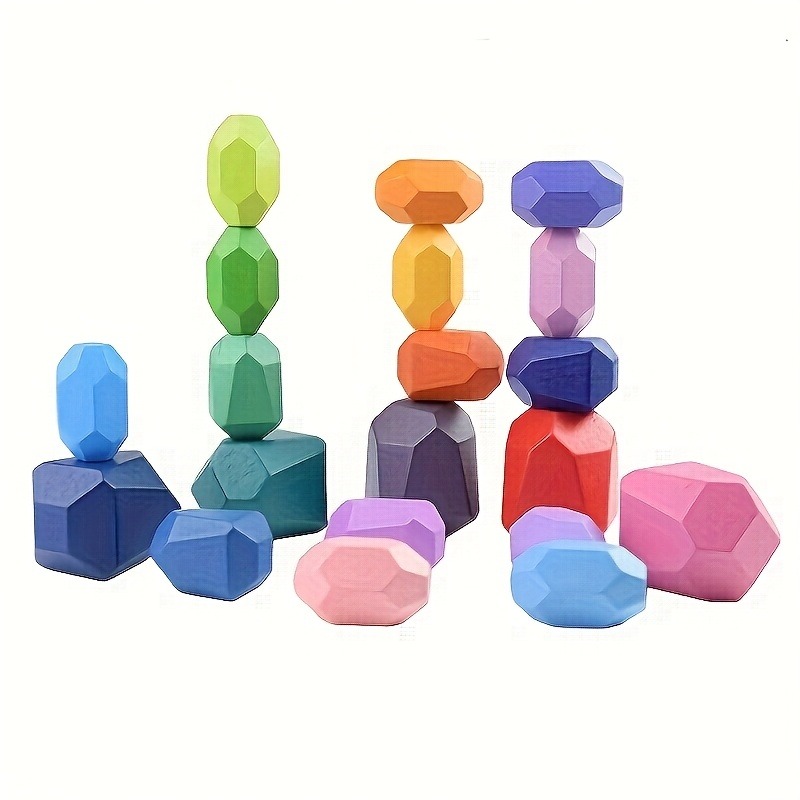 20個の木製積み重ねバランスストーン、木製スタッカブルストー - Party Games Easter For Kids のレビューと価格