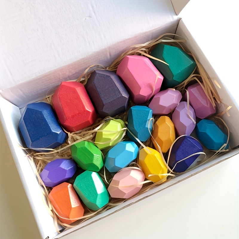 20個の木製積み重ねバランスストーン、木製スタッカブルストー - Party Games Easter For Kids のレビューと価格